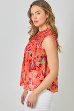 Load image into Gallery viewer, 61024 Sleeveless Ruffled Floral Print Top: Tomato / Small
