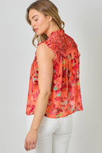 Load image into Gallery viewer, 61024 Sleeveless Ruffled Floral Print Top: Tomato / Small
