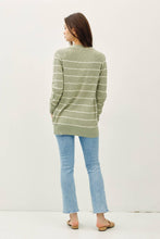 Load image into Gallery viewer, STRIPED COTTON SLUB CARDIGAN: Indigo

