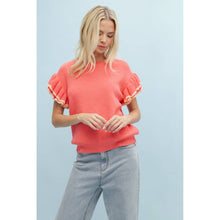 Load image into Gallery viewer, DOUBLE LAYERED RUFFLE SWEATER TOP /  POPPY/CITRUS
