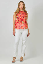 Load image into Gallery viewer, 61024 Sleeveless Ruffled Floral Print Top: Tomato / Small
