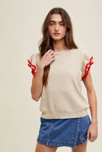 Load image into Gallery viewer, DOUBLE LAYERED RUFFLE SWEATER TOP /  POPPY/CITRUS
