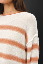 Load image into Gallery viewer, FLOWY STRIPED SWEATER W ACCENT COLOR: Poppy

