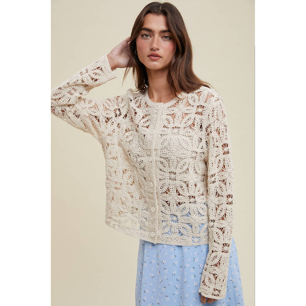 FLORAL LACE CARDIGAN / TAUPE