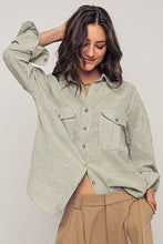 Load image into Gallery viewer, Pinstripe Utility Button-Up in Premium Cotton Blend: KHAKI
