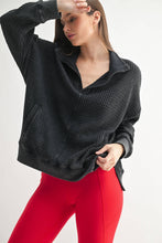Load image into Gallery viewer, Chunky Waffle Mineral Wash Collared Sweater: Black

