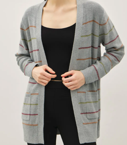 be cool-classic striped cardigan with front pockets