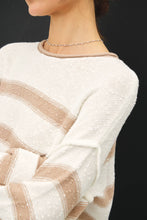 Load image into Gallery viewer, FLOWY STRIPED SWEATER W ACCENT COLOR: Poppy
