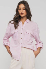 Load image into Gallery viewer, Pinstripe Utility Button-Up in Premium Cotton Blend: KHAKI
