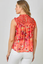 Load image into Gallery viewer, 61024 Sleeveless Ruffled Floral Print Top: Tomato / Small
