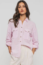 Load image into Gallery viewer, Pinstripe Utility Button-Up in Premium Cotton Blend: KHAKI
