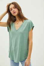 Load image into Gallery viewer, BACK RAW EDGE DETAILED V-NECK LINEN TEE : Guava Punch
