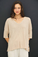 Load image into Gallery viewer, RELAXED FIT 1/2 SLEEVE COTTON SLUB SWEATER: Capri
