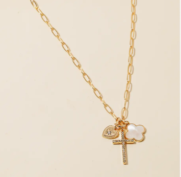 clover heart cross necklace
