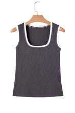 Load image into Gallery viewer, Ribbed Knit Colorblock Edge U Neck Slim Fit Tank Top: Carbon Grey
