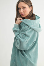 Load image into Gallery viewer, Waffle Knit Mineral-Washed Cardigan: GREY TEAL

