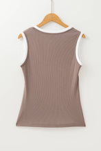 Load image into Gallery viewer, Ribbed Knit Colorblock Edge U Neck Slim Fit Tank Top: Carbon Grey
