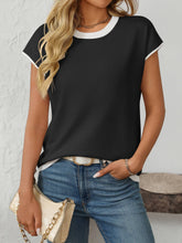 Load image into Gallery viewer, Two Tone Striped/Solid Short Sleeve Knit Top
