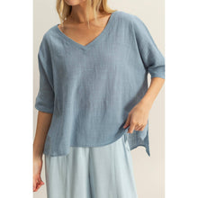 Load image into Gallery viewer, V-Neck Oversized Semi-Sheer Cotton Top: BROWN
