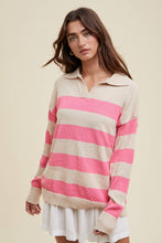 Load image into Gallery viewer, LIGHTWEIGHT COLLARED STRIPED SWEATER TOP
