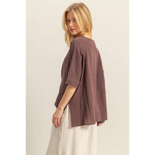 Load image into Gallery viewer, V-Neck Oversized Semi-Sheer Cotton Top: BROWN
