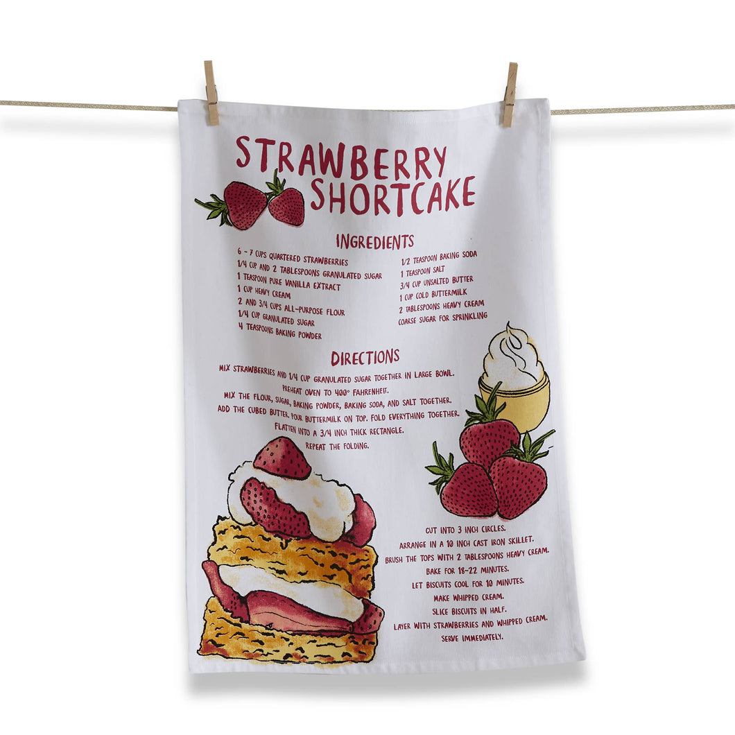 Strawberry Shortcake Recipe Dishtowel - Red Multi: Red Multi / Cotton / Receipe