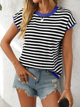 Load image into Gallery viewer, Two Tone Striped/Solid Short Sleeve Knit Top
