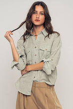 Load image into Gallery viewer, Pinstripe Utility Button-Up in Premium Cotton Blend: KHAKI
