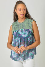 Load image into Gallery viewer, 61024 Sleeveless Ruffled Floral Print Top: Tomato / Small
