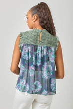 Load image into Gallery viewer, 61024 Sleeveless Ruffled Floral Print Top: Tomato / Small
