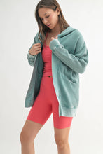 Load image into Gallery viewer, Waffle Knit Mineral-Washed Cardigan: GREY TEAL
