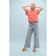 Load image into Gallery viewer, DOUBLE LAYERED RUFFLE SWEATER TOP /  POPPY/CITRUS
