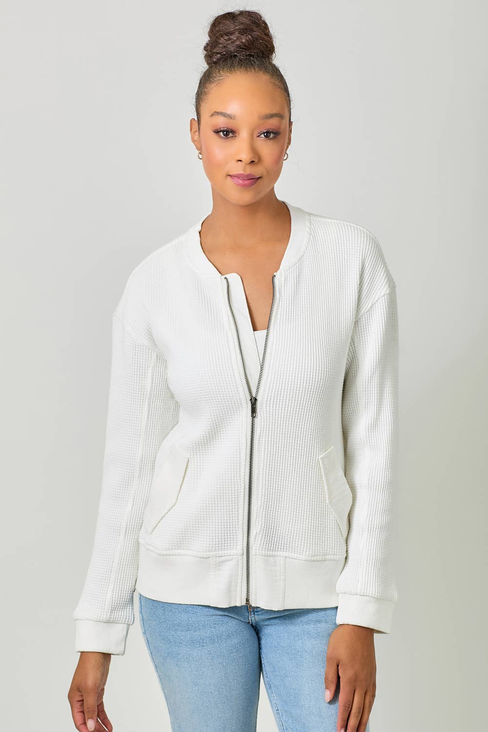 Washed Thermal Bomber Jacket: Off White