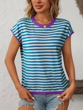 Load image into Gallery viewer, Two Tone Striped/Solid Short Sleeve Knit Top
