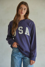 Load image into Gallery viewer, Knit 100% Cotton French Terry Crew Neck USA Pullover: Navy
