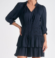 Elan-Navy dress 3/4 sleeve smock