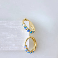 Load image into Gallery viewer, Blue Opal Huggie Hoop Earrings Hypoallergenic, Sterling Silv
