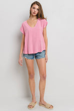 Load image into Gallery viewer, Solid Linen V-neck Short Sleeve Top
