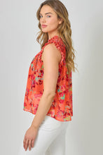 Load image into Gallery viewer, 61024 Sleeveless Ruffled Floral Print Top: Tomato / Small
