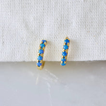 Load image into Gallery viewer, Blue Opal Huggie Hoop Earrings Hypoallergenic, Sterling Silv
