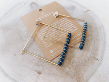 Load image into Gallery viewer, Gold Filled Beaded Square Hoop Earrings: Wood
