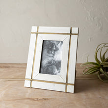 Load image into Gallery viewer, Henrie 4x6 Photo Brass Bordered Picture Frame White Wood
