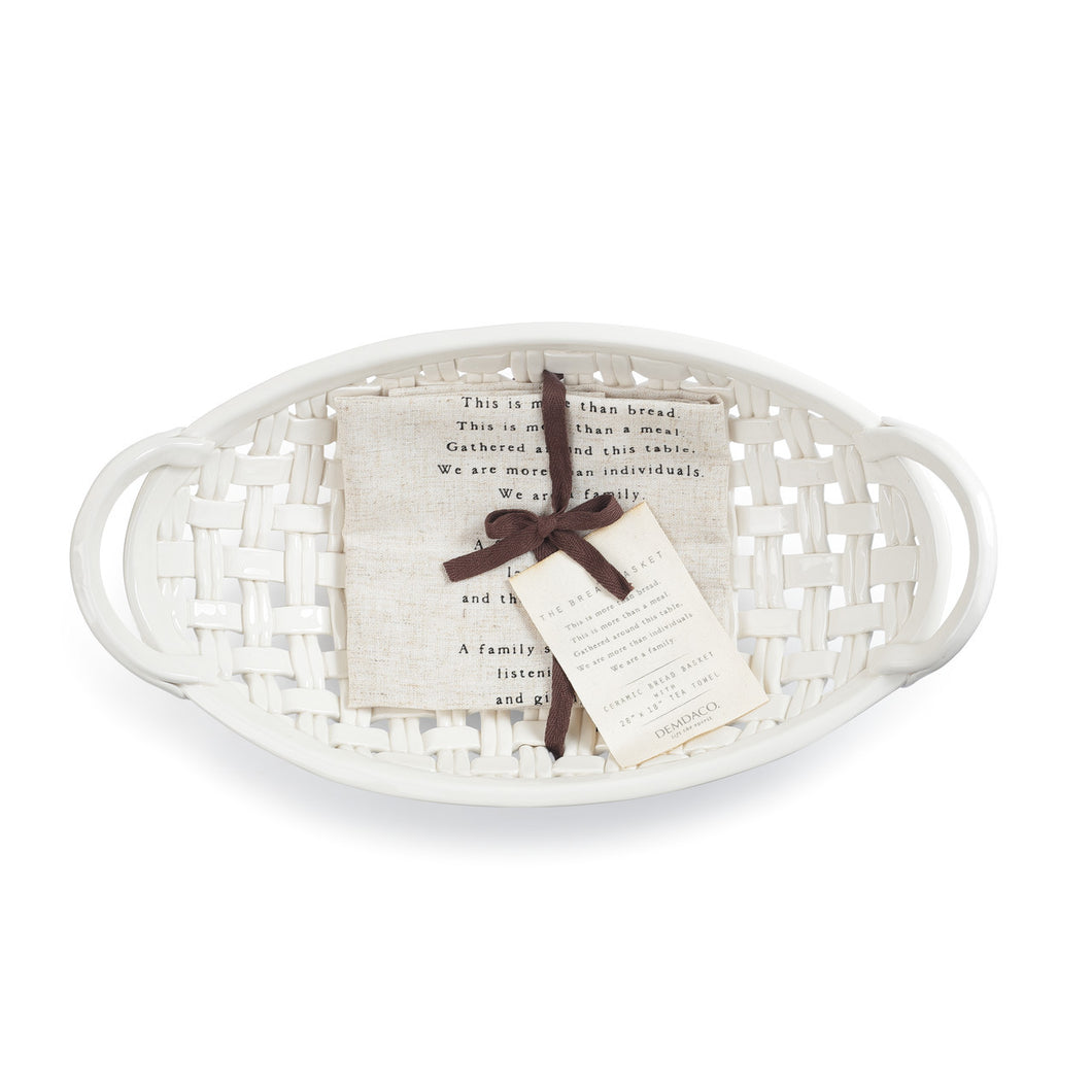 Demdaco - Ceramic Bread Basket with Towel