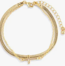 Demdaco-Layered Cross Gold Bracelet 6.5in