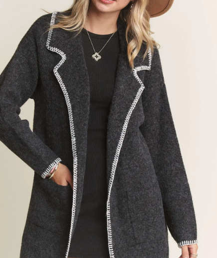 open front charcoal cardigan