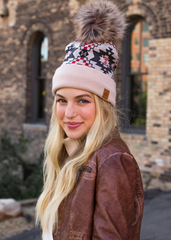 Panache Pom Hat  and Tribal Pattern Knit