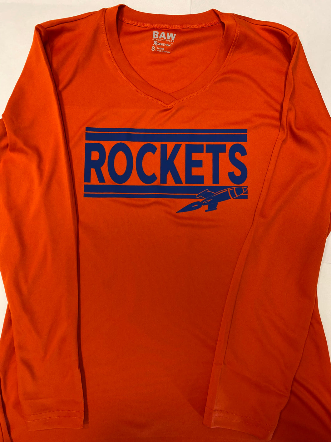 Rockets - Orange Baw LS Performance Wear Blue Rockets Logo with Lines