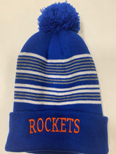 Load image into Gallery viewer, Rockets ~ Knit Stocking Cap Striped Blue Pom
