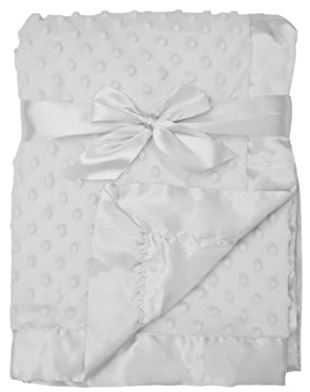 american baby co-Minky Dot/Satin reversible blanket-white